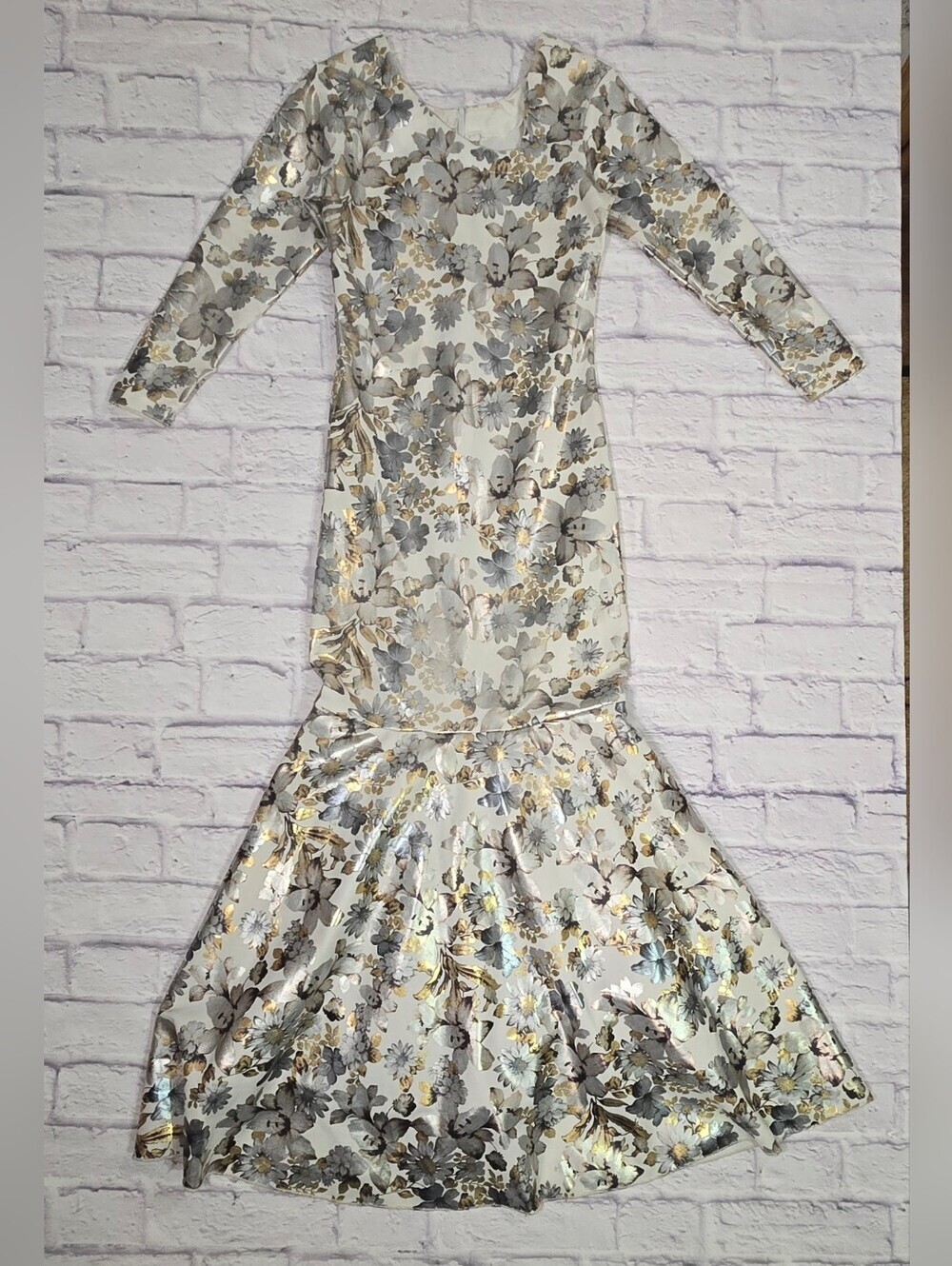 Vintage Metallic Floral Fit Flare Maxi Dress Formal Evening Gown - Picture 5 of 16